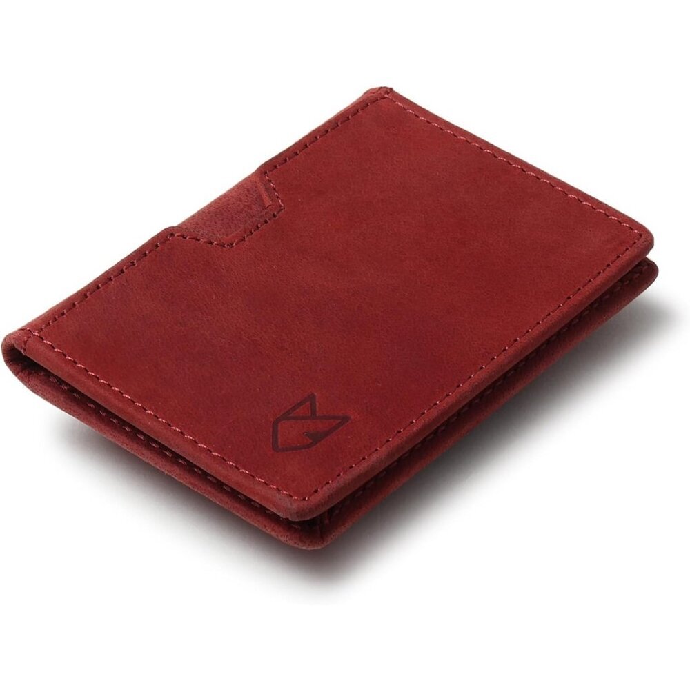 Women's Front Pocket Leather Bifold Wallet Card Dark Red Holder Thin Blocking